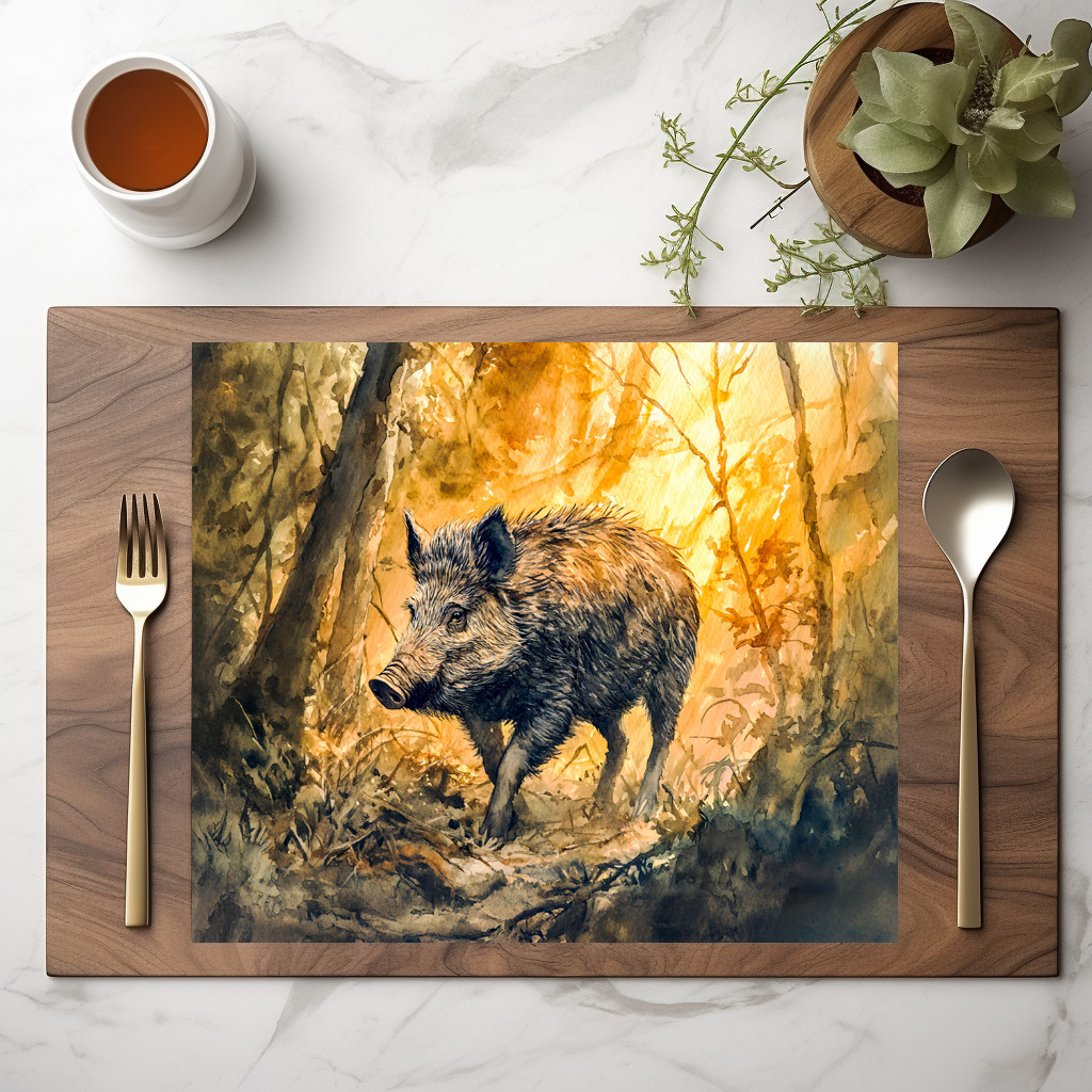 raxxa Premium-Tischset: Wild boar in forest watercolor painting – Bild 2