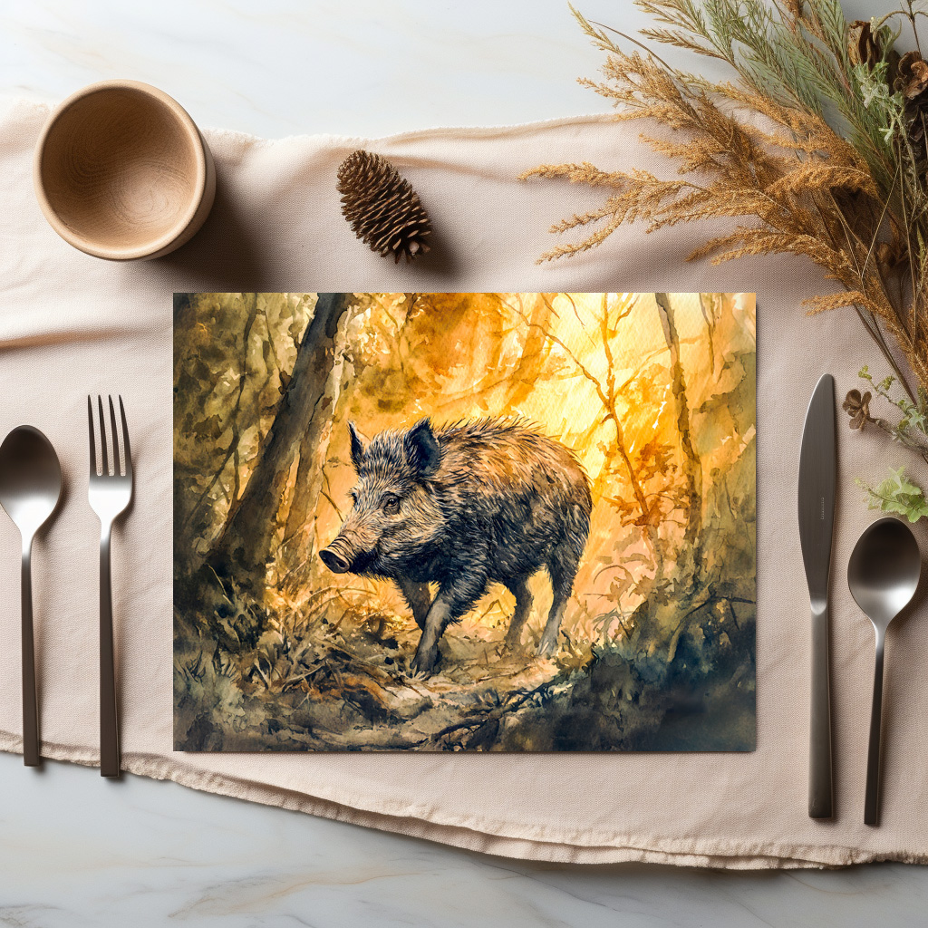 raxxa Premium-Tischset: Wild boar in forest watercolor painting – Bild 3