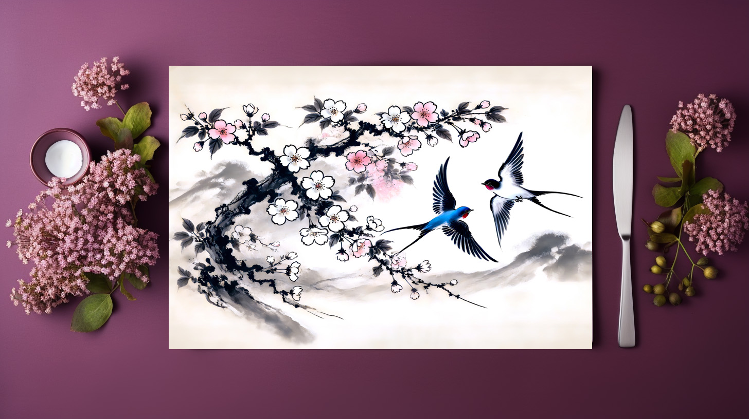 raxxa Premium-Tischset: Swallows Soaring Through the Sky in Chinese Ink Painting - immagine 3