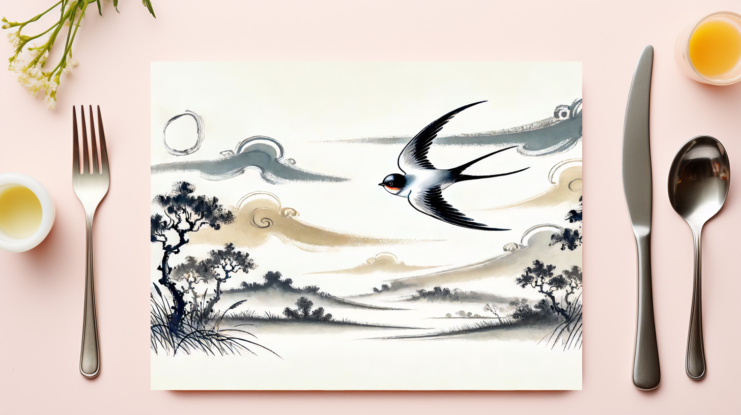 raxxa Premium-Tischset: Group of Swallows Soaring Through the Sky in Chinese Ink Painting – Bild 3