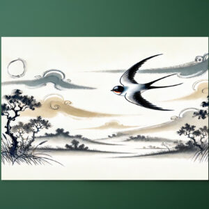 raxxa Premium-Tischset: Group of Swallows Soaring Through the Sky in Chinese Ink Painting