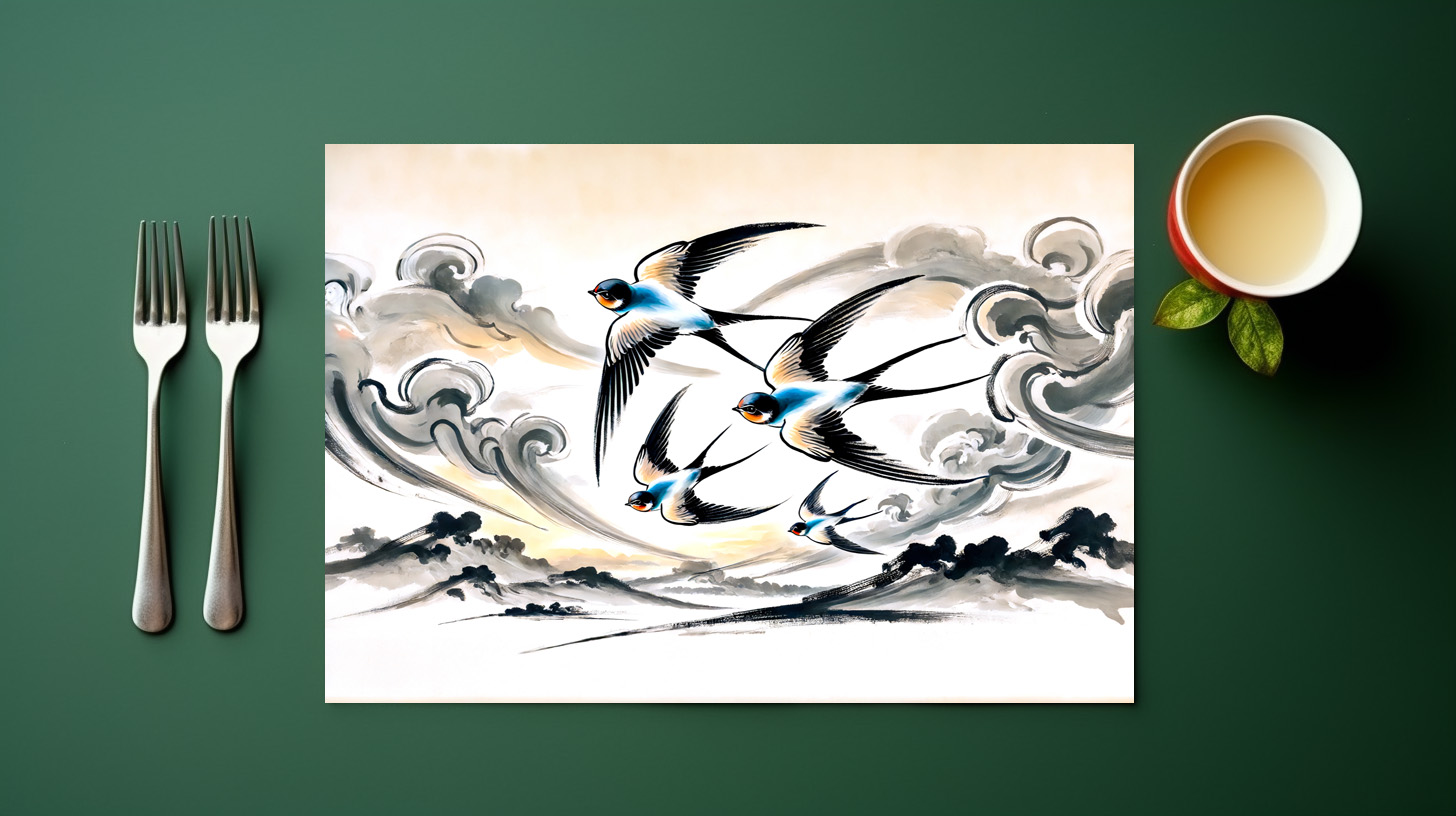 raxxa Premium-Tischset: Swallows Soaring Through the Sky in Chinese Ink Painting – Image 3