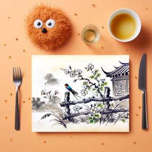 raxxa Premium-Tischset: Swallow Perched on a Fence in Chinese Ink Painting