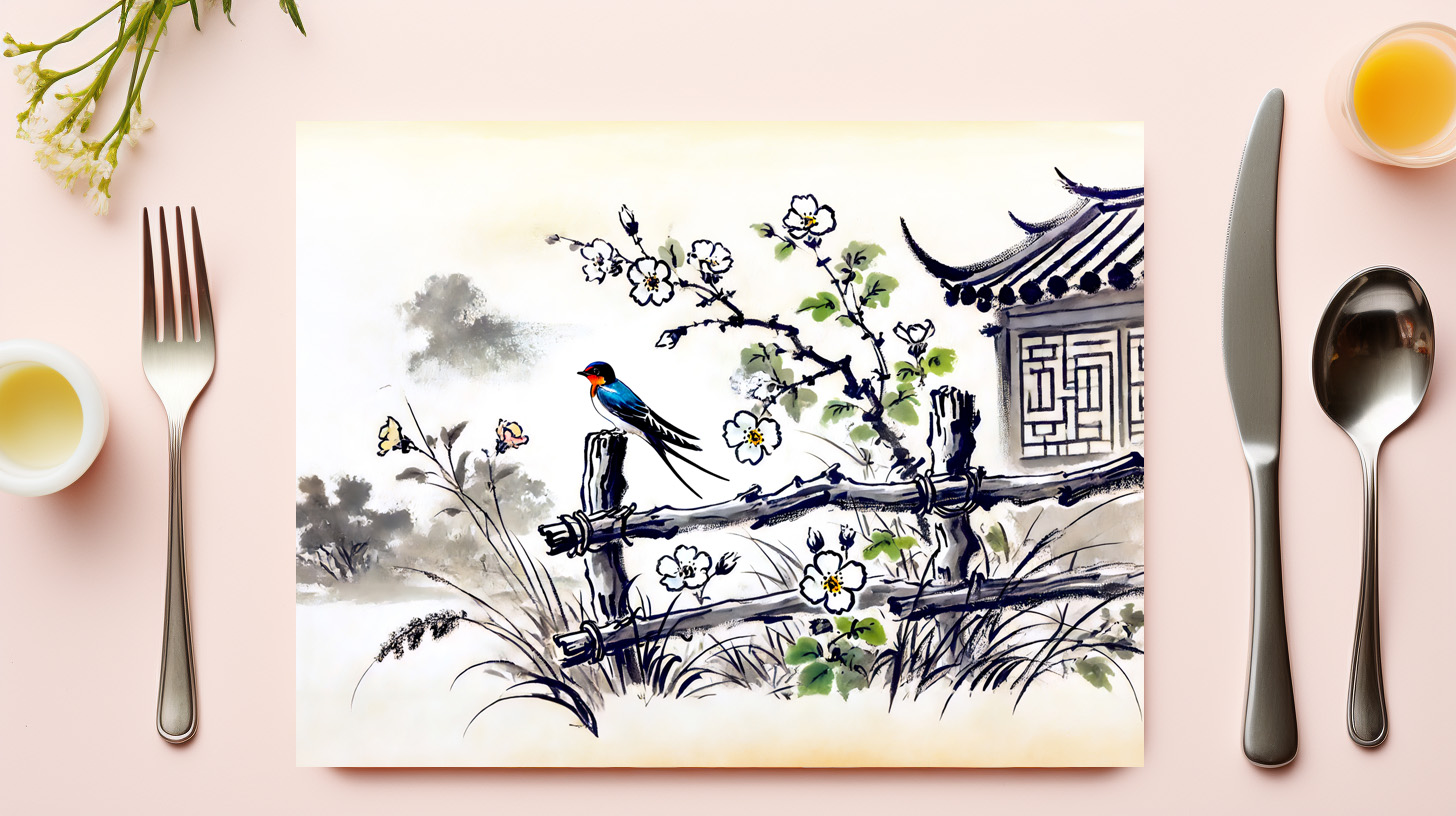 raxxa Premium-Tischset: Swallow Perched on a Fence in Chinese Ink Painting - immagine 3