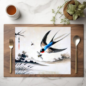 raxxa Premium-Tischset: Swallow Catching an Insect in Mid-Air in Chinese Ink Painting