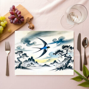 raxxa Premium-Tischset: Swallow Soaring Through the Sky in Chinese Ink Painting