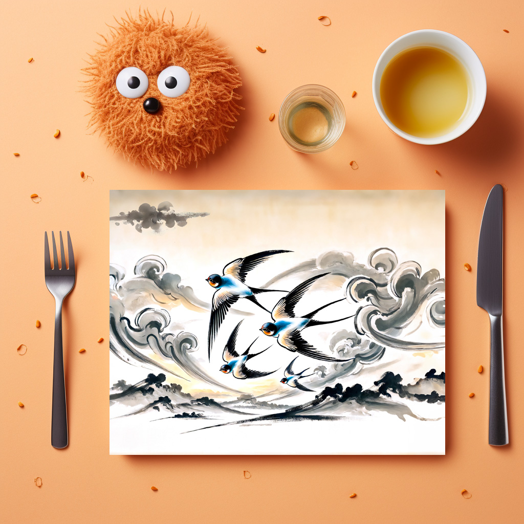 raxxa Premium-Tischset: Swallows Soaring Through the Sky in Chinese Ink Painting - immagine 2