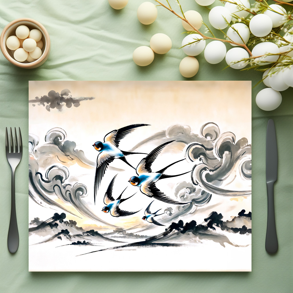raxxa Premium-Tischset: Swallows Soaring Through the Sky in Chinese Ink Painting - immagine 3