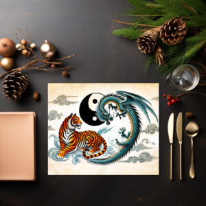 raxxa Premium-Tischset: Yin and Yang Tiger and Dragon in Asian Art Style