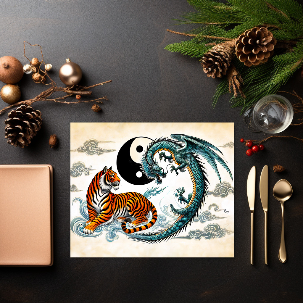 raxxa Premium-Tischset: Yin and Yang Tiger and Dragon in Asian Art Style