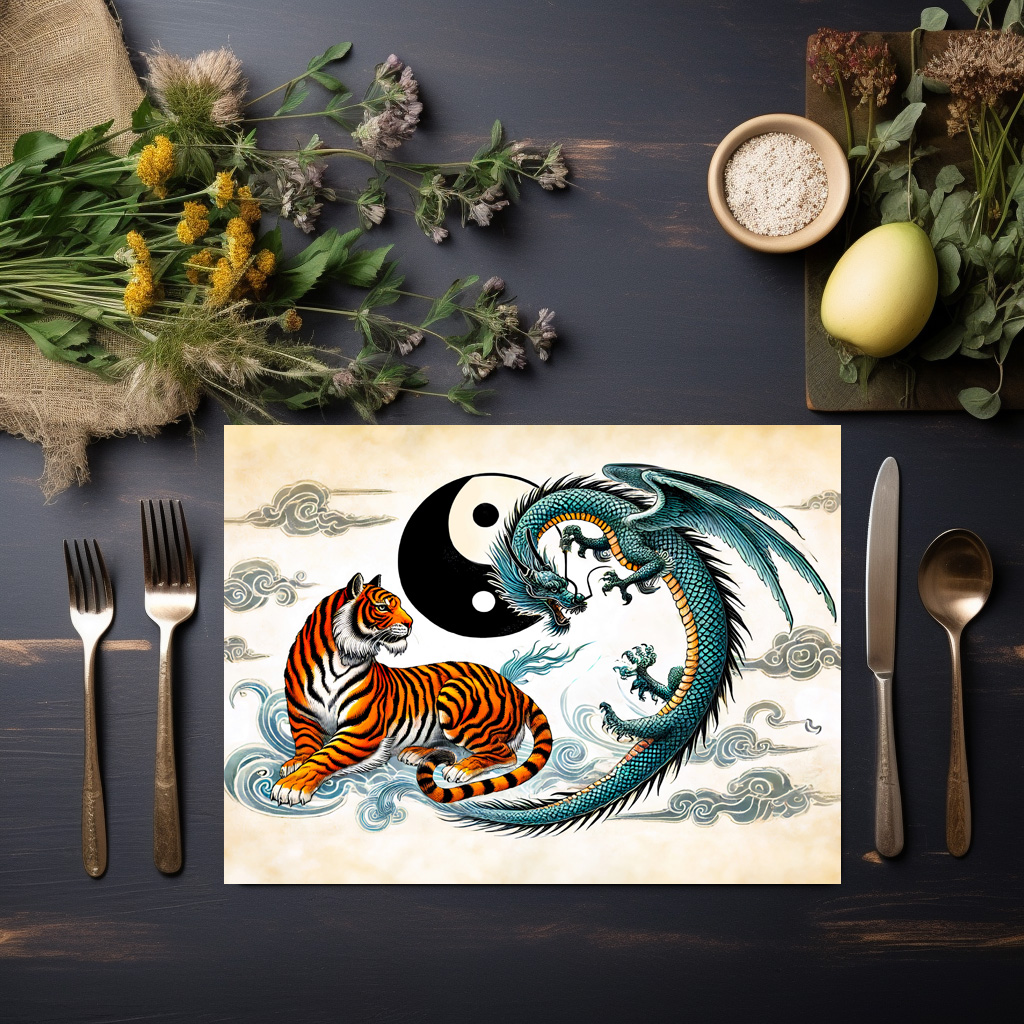 raxxa Premium-Tischset: Yin and Yang Tiger and Dragon in Asian Art Style – Bild 3