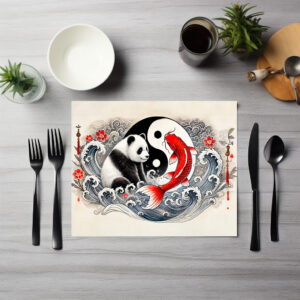 raxxa Premium-Tischset: Yin and Yang Panda and Koi in Asian Art Style