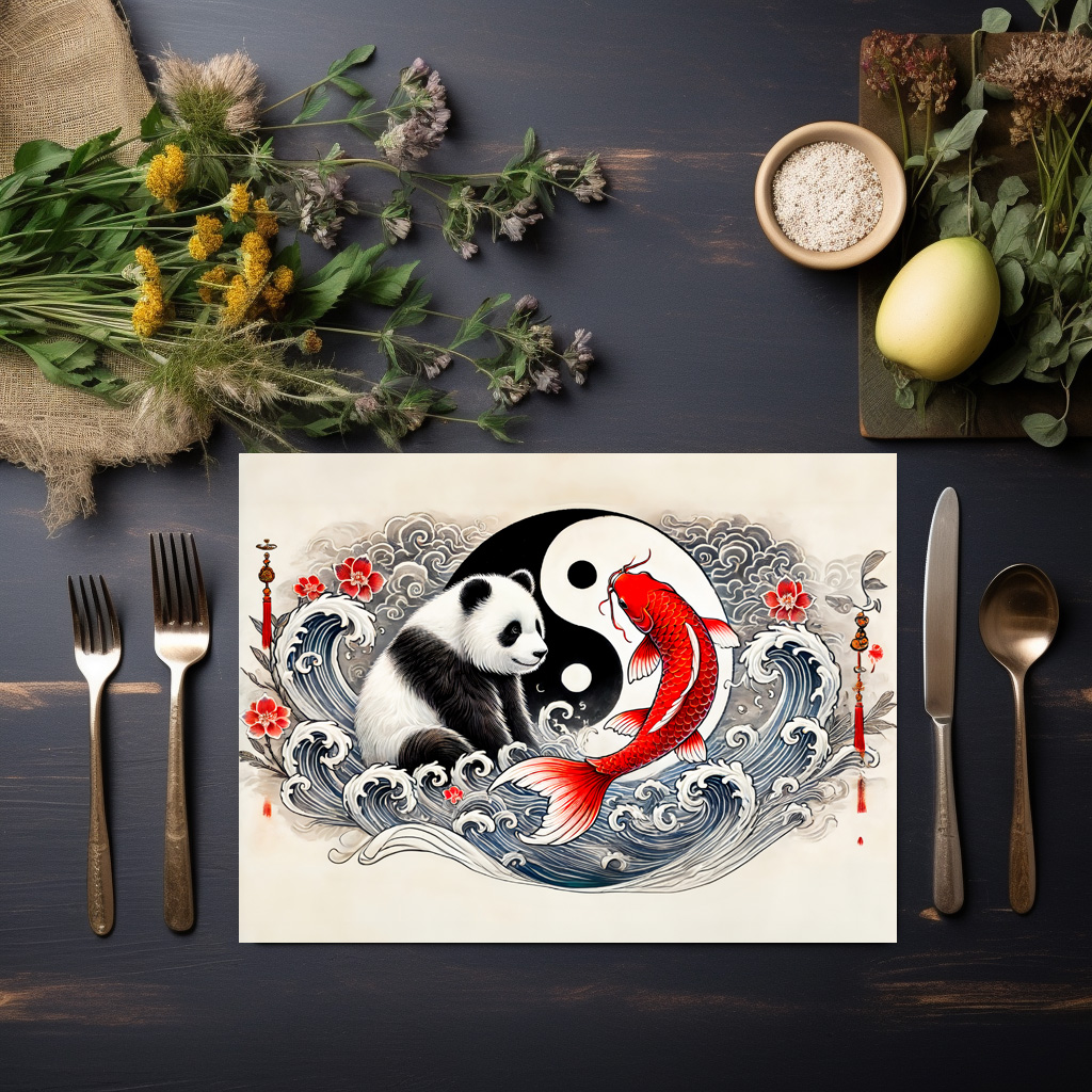 raxxa Premium-Tischset: Yin and Yang Panda and Koi in Asian Art Style – Image 3