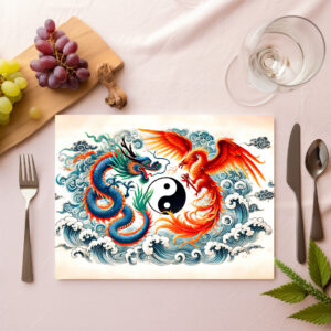 raxxa Premium-Tischset: Yin and Yang Dragon and Phoenix in Asian Art Style