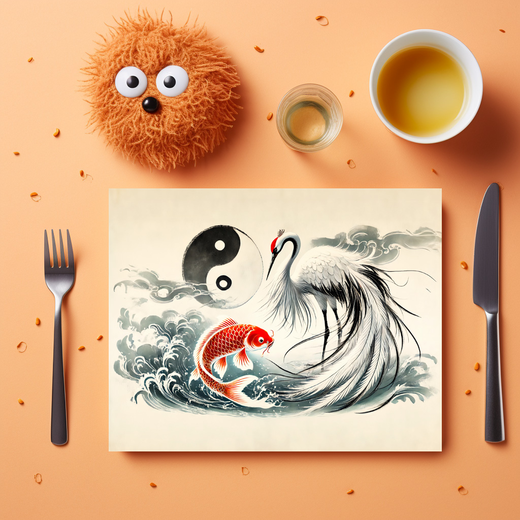 raxxa Premium-Tischset: Yin and Yang Koi and Crane in Asian Art Style – Bild 3
