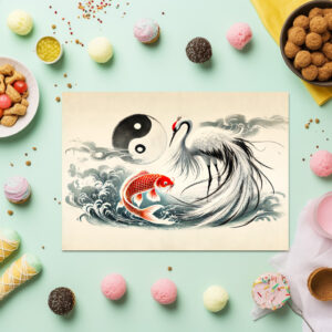 raxxa Premium-Tischset: Yin and Yang Koi and Crane in Asian Art Style