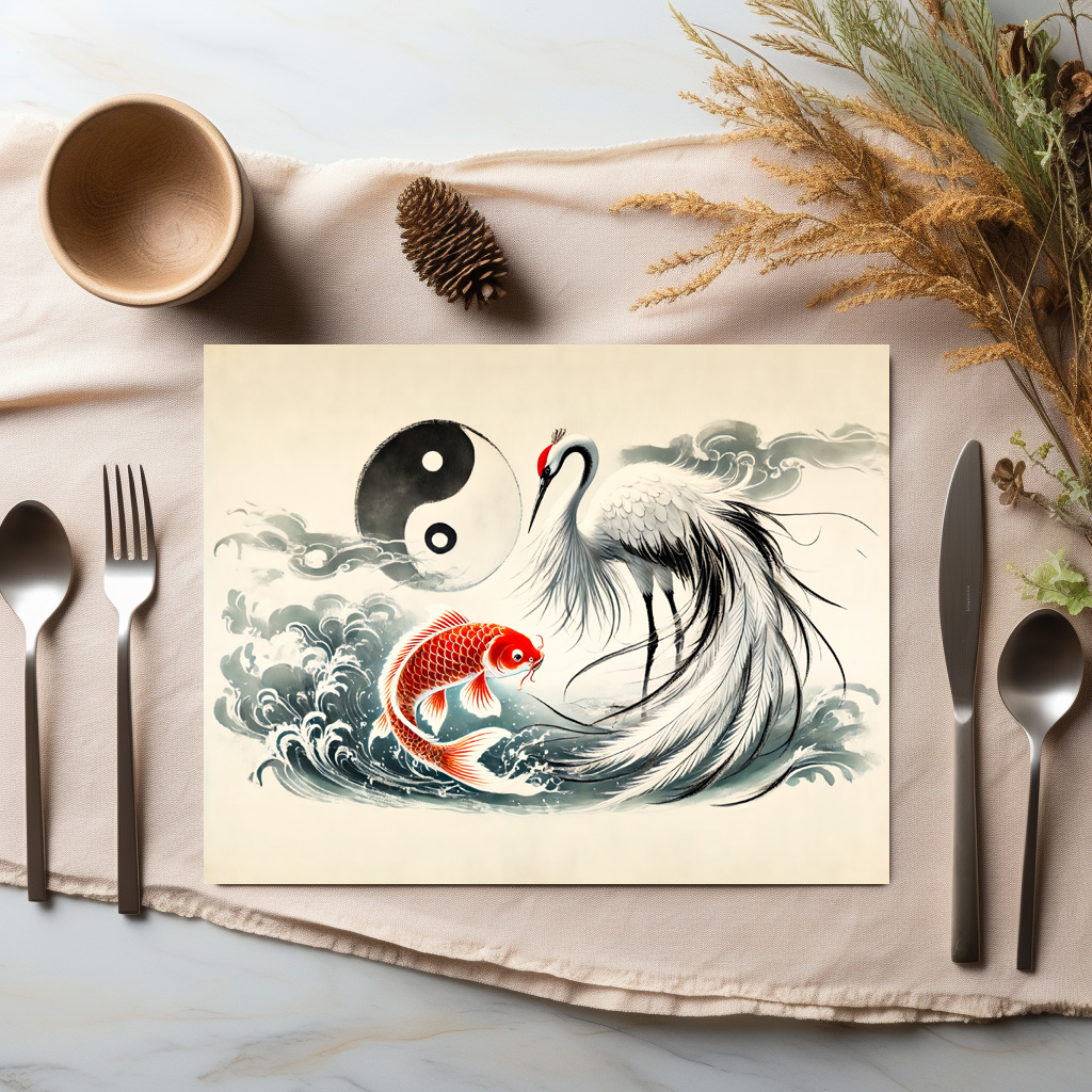 raxxa Premium-Tischset: Yin and Yang Koi and Crane in Asian Art Style – Bild 2