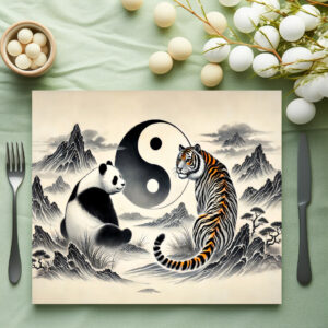 raxxa Premium-Tischset: Yin and Yang Panda and Tiger in Asian Art Style