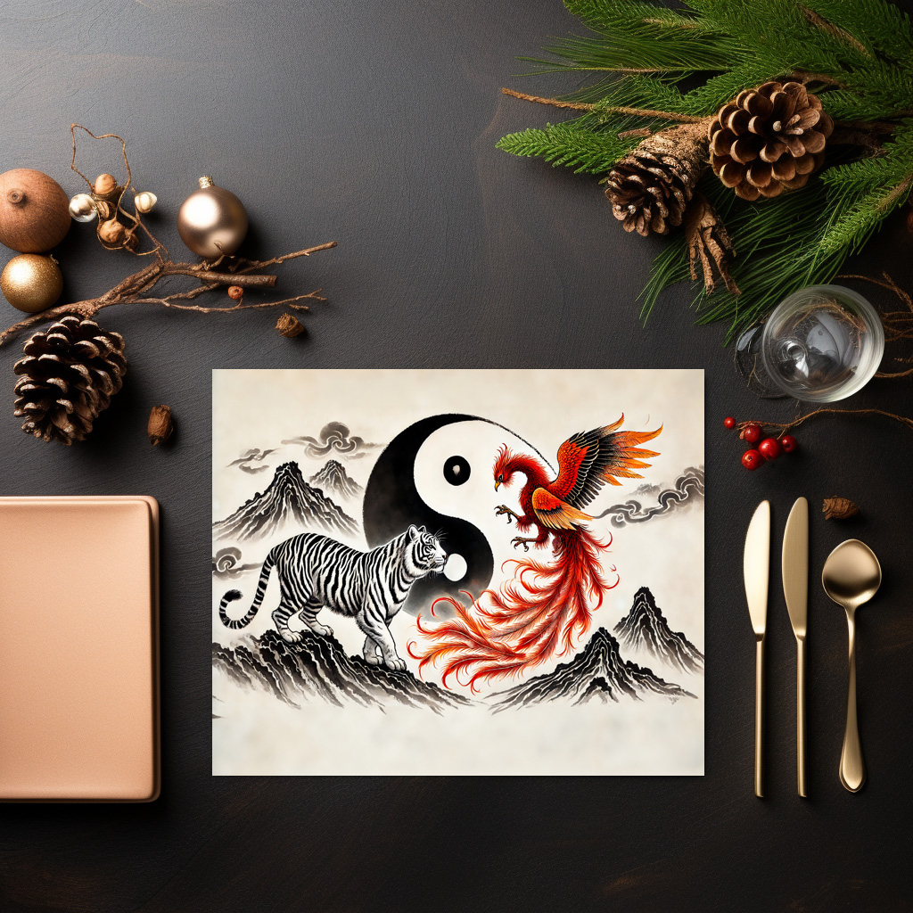 raxxa Premium-Tischset: Yin and Yang Tiger and Phoenix in Asian Art Style - immagine 3