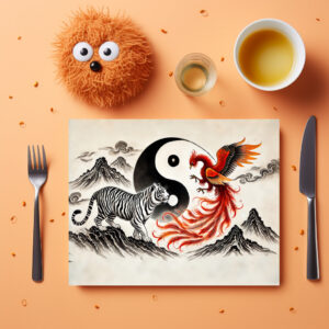 raxxa Premium-Tischset: Yin and Yang Tiger and Phoenix in Asian Art Style