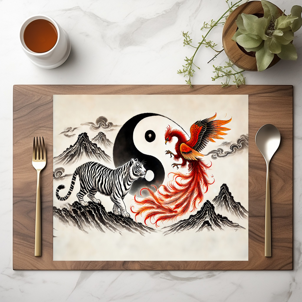 raxxa Premium-Tischset: Yin and Yang Tiger and Phoenix in Asian Art Style - immagine 2