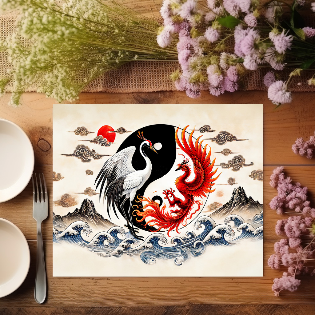 raxxa Premium-Tischset: Yin and Yang Crane and Phoenix in Asian Art Style – Bild 2