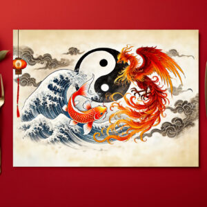 raxxa Premium-Tischset: Yin and Yang Koi and Phoenix in Asian Art Style