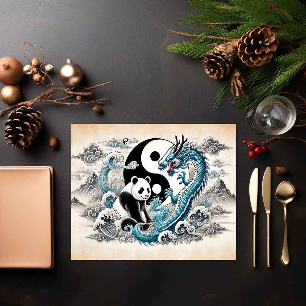raxxa Premium-Tischset: Yin and Yang Panda and Dragon in Asian Art Style - Image 3