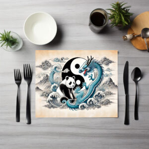 raxxa Premium-Tischset: Yin and Yang Panda and Dragon in Asian Art Style