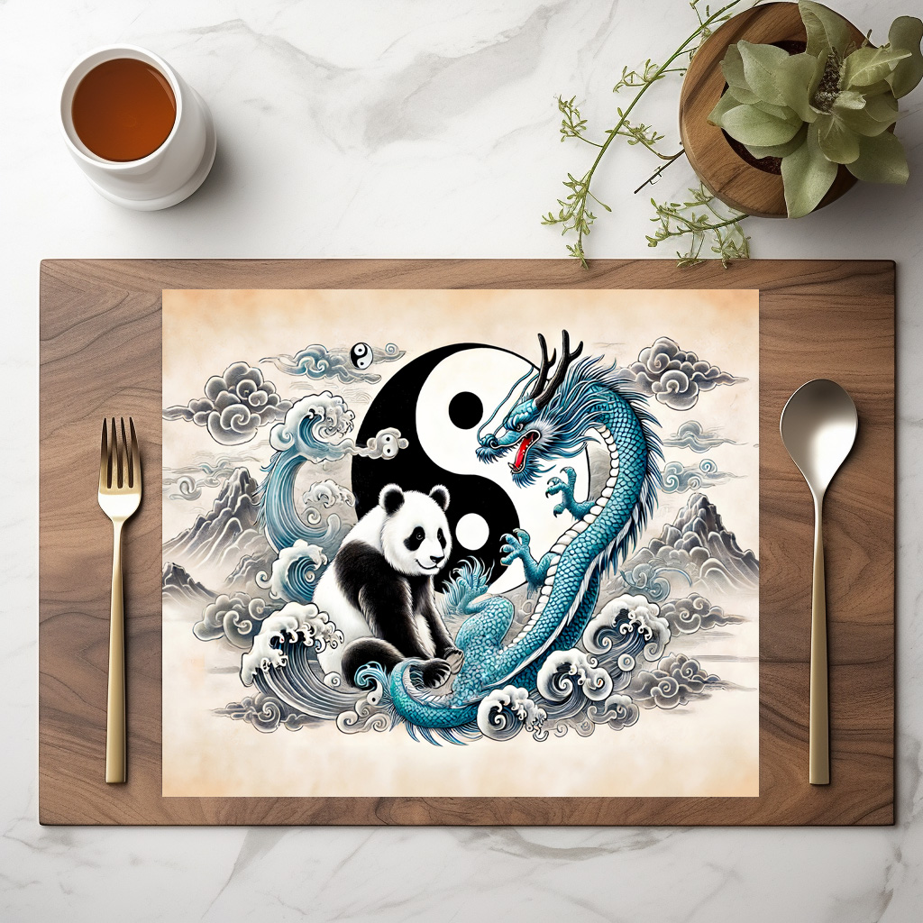 raxxa Premium-Tischset: Yin and Yang Panda and Dragon in Asian Art Style - Image 2