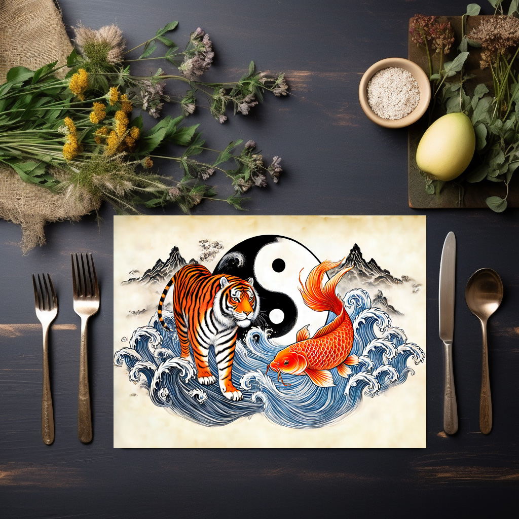 raxxa Premium-Tischset: Yin and Yang Tiger and Koi in Asian Art Style – Bild 2
