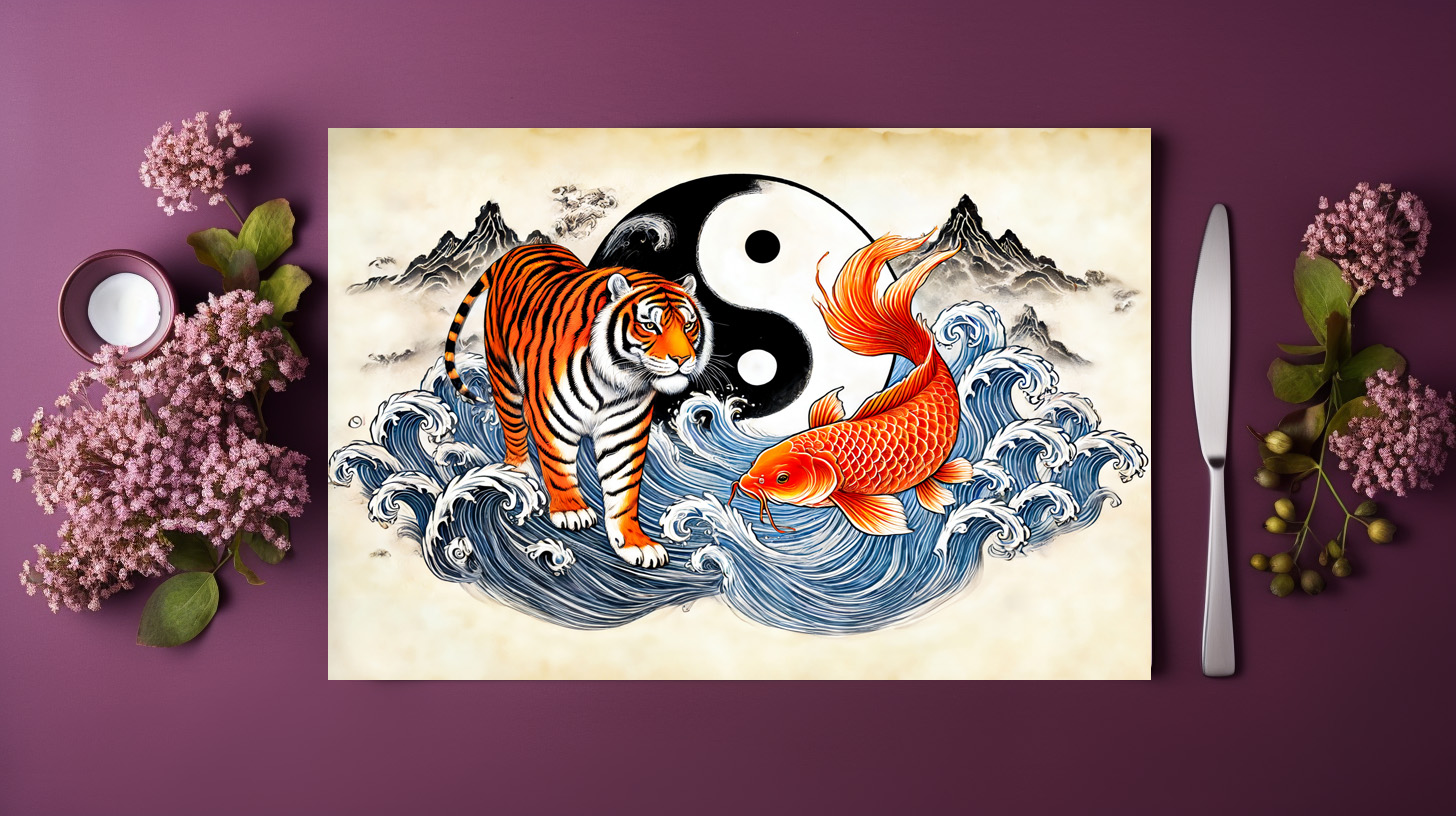 raxxa Premium-Tischset: Yin and Yang Tiger and Koi in Asian Art Style – Bild 3