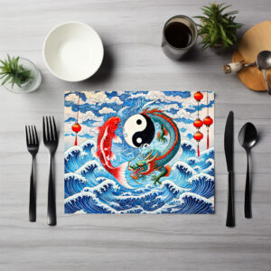raxxa Premium-Tischset: Yin and Yang Koi and Dragon in Asian Art Style