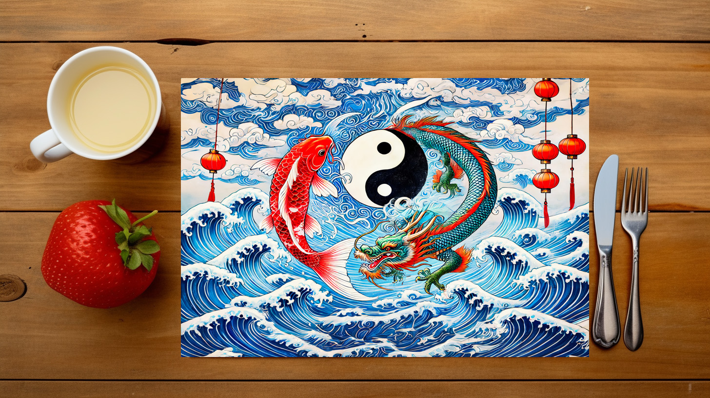 raxxa Premium-Tischset: Yin and Yang Koi and Dragon in Asian Art Style – Image 2