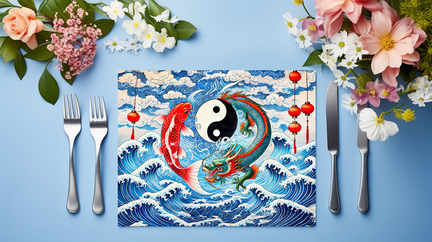 raxxa Premium-Tischset: Yin and Yang Koi and Dragon in Asian Art Style – Image 3