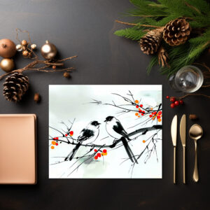 raxxa Premium-Tischset: Two Birds Perched on a Branch ink art