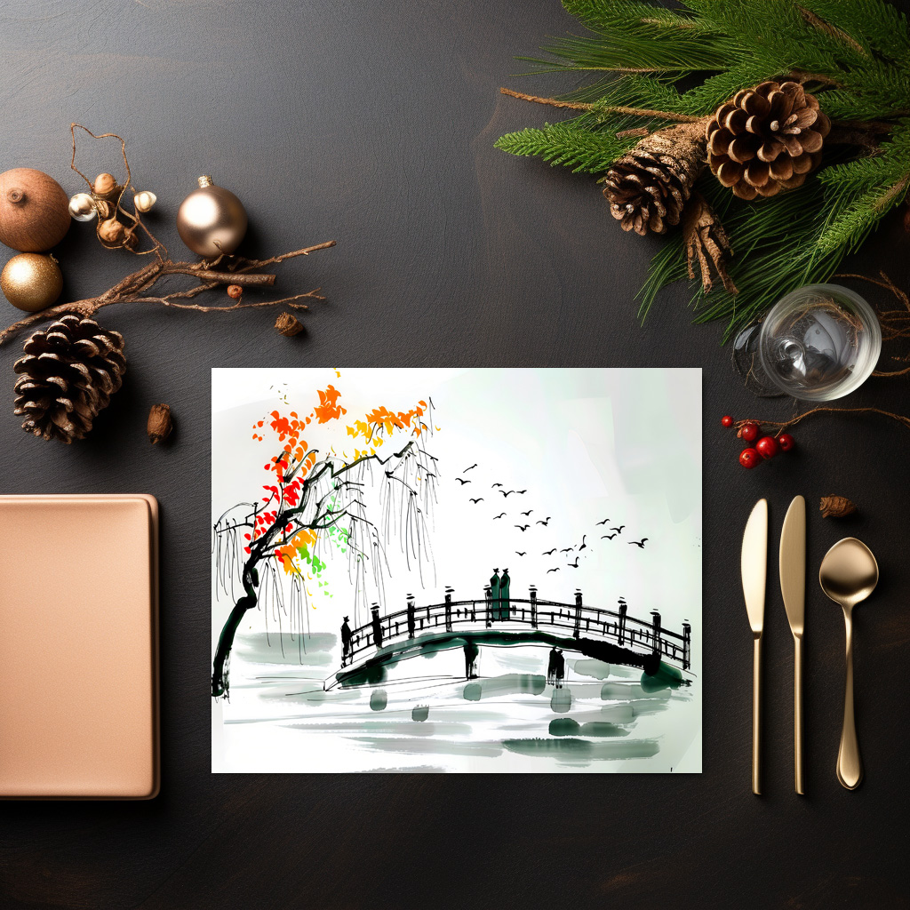 raxxa Premium-Tischset: Bridge by a Pond in a Tranquil Garden – Bild 3