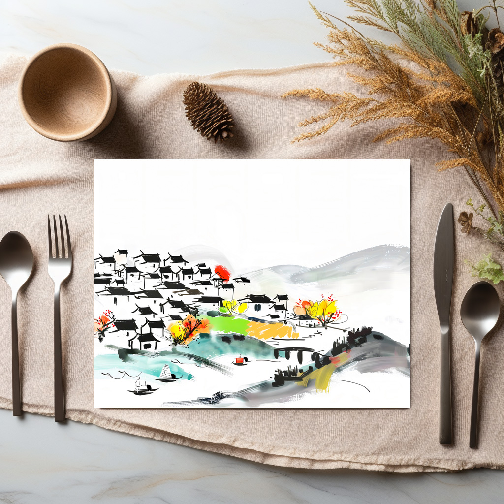 raxxa Premium-Tischset: Chinese traditional Village in the mountains