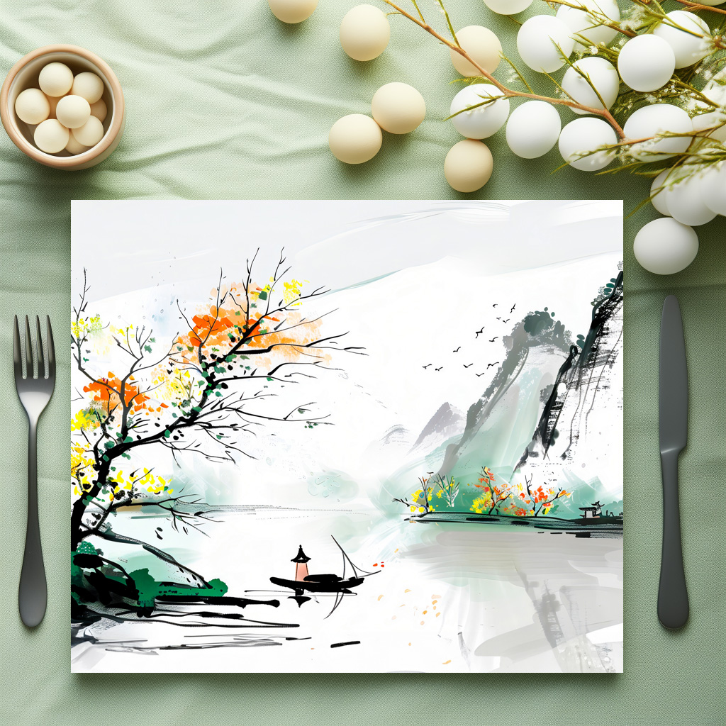 raxxa Premium-Tischset: Chinese Fisherman on a Mountain Lake