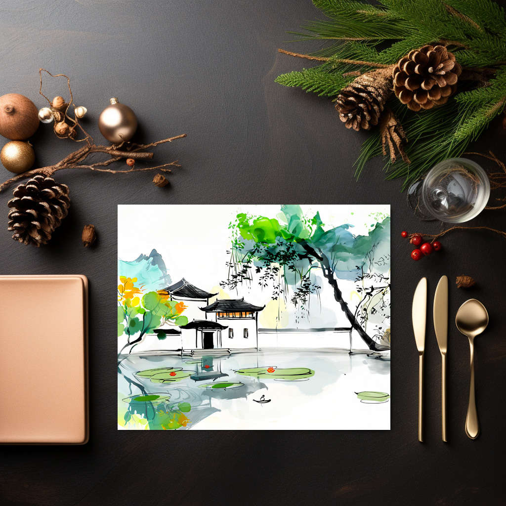 raxxa Premium-Tischset: Chinese Temple by a Lotus Pond – Bild 3