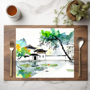 raxxa Premium-Tischset: Chinese Temple by a Lotus Pond