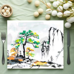 raxxa Premium-Tischset: Tree and Landscape with Mountain Village