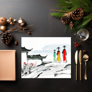 raxxa Premium-Tischset: Visitors at a Temple Courtyard
