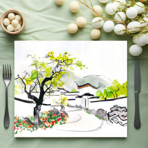 raxxa Premium-Tischset: Chinese Village View with Traditional Temple