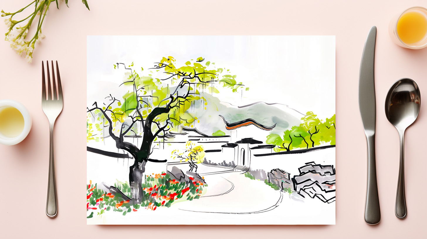 raxxa Premium-Tischset: Chinese Village View with Traditional Temple - Image 3