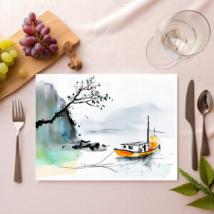 raxxa Premium-Tischset: Chinese Junk Sailing on Tranquil Waters