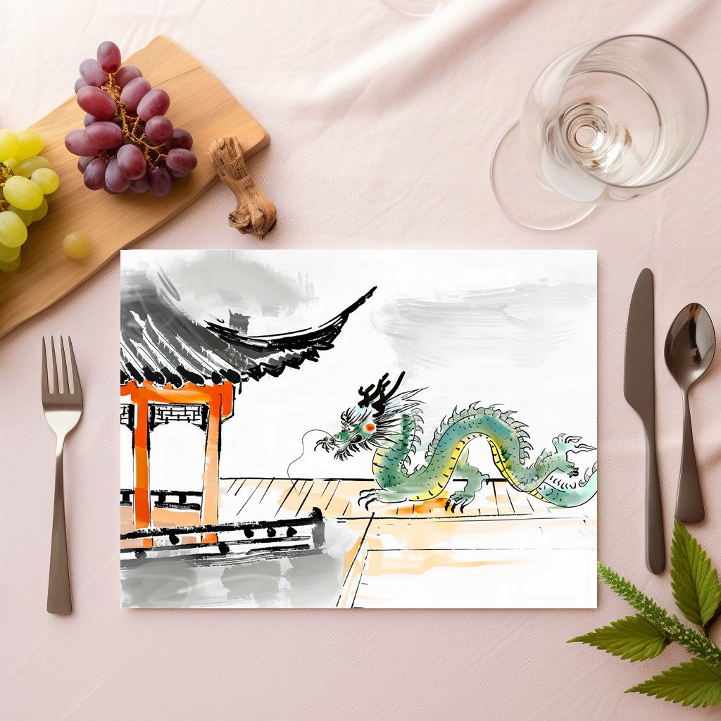 raxxa Premium-Tischset: Green Chinese Dragon at Temple - immagine 2