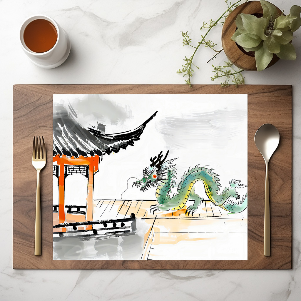 raxxa Premium-Tischset: Green Chinese Dragon at Temple - immagine 3