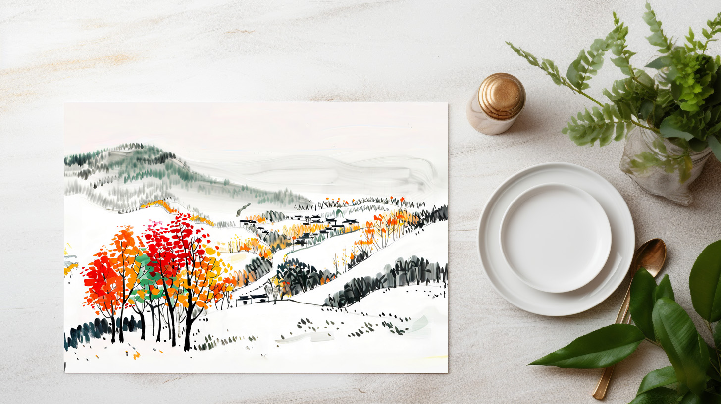raxxa Premium-Tischset: Autumn Landscape with Mountain Village – Bild 3