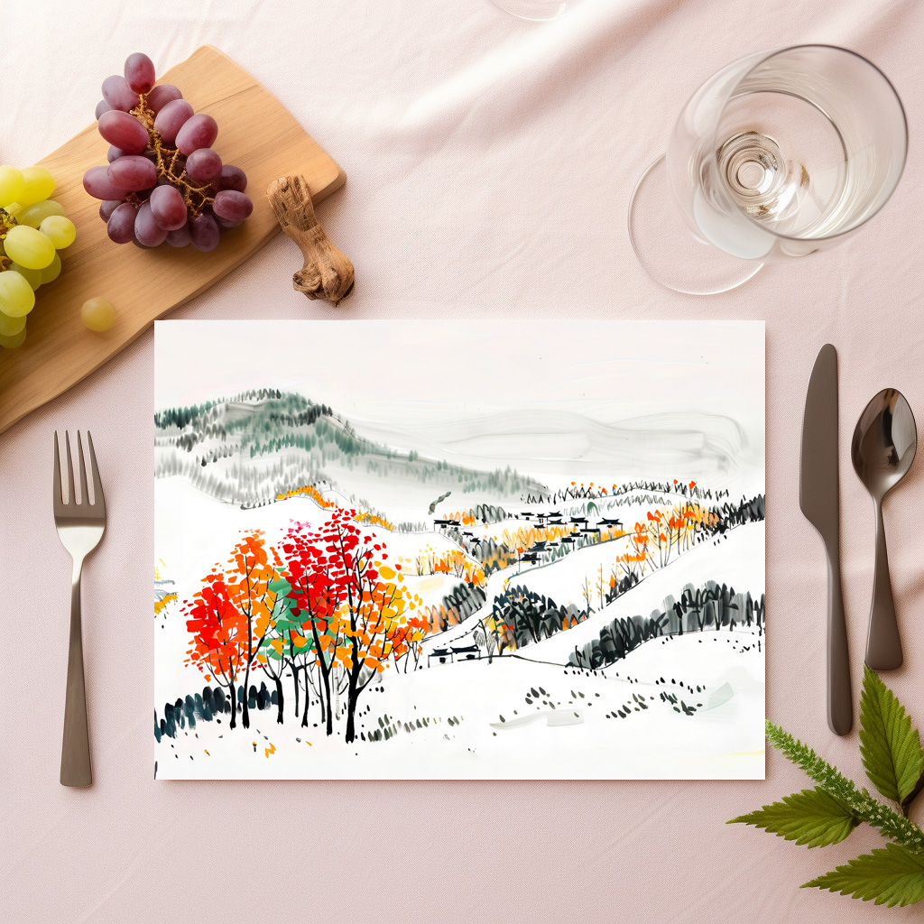 raxxa Premium-Tischset: Autumn Landscape with Mountain Village